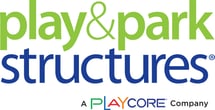 Play and park structures logo in green and blue letters