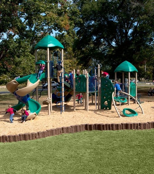 children playing at a green colored park