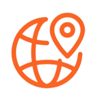 orange icon of a globe with a location pointer