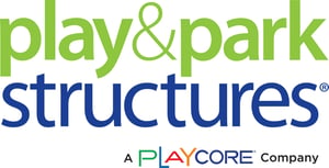 Play and park structures logo in green and blue letters