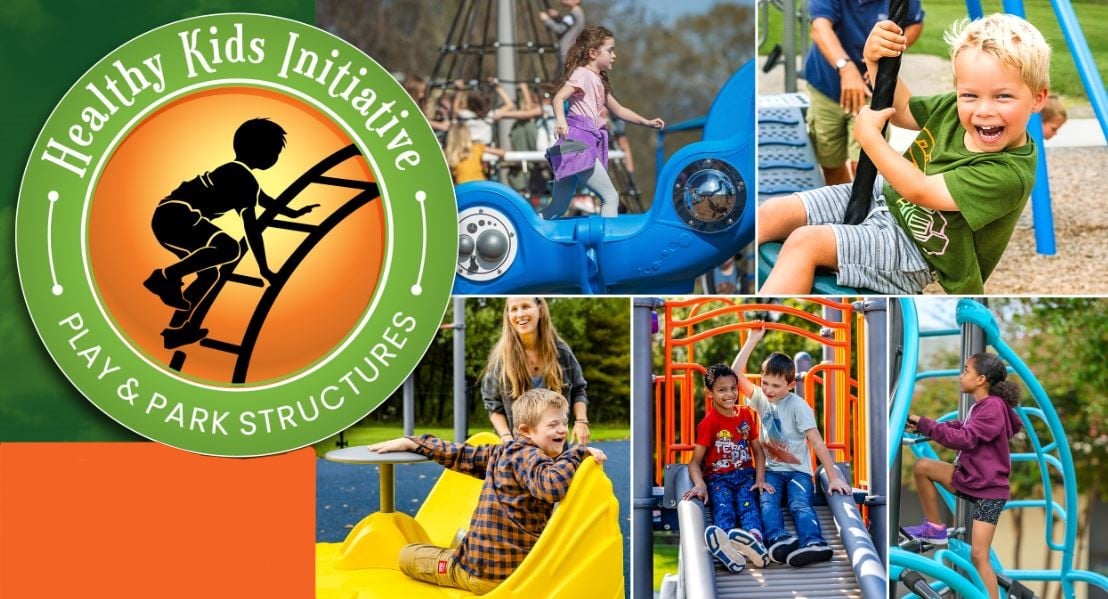 healthy kids initiative banner with collage of playground images