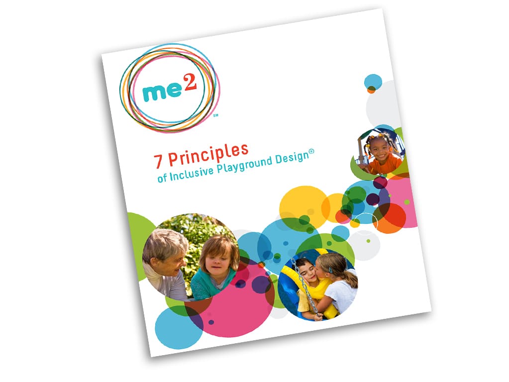 Colorful mock up with children that says me2 7 Principles of Inclusive Playground Design