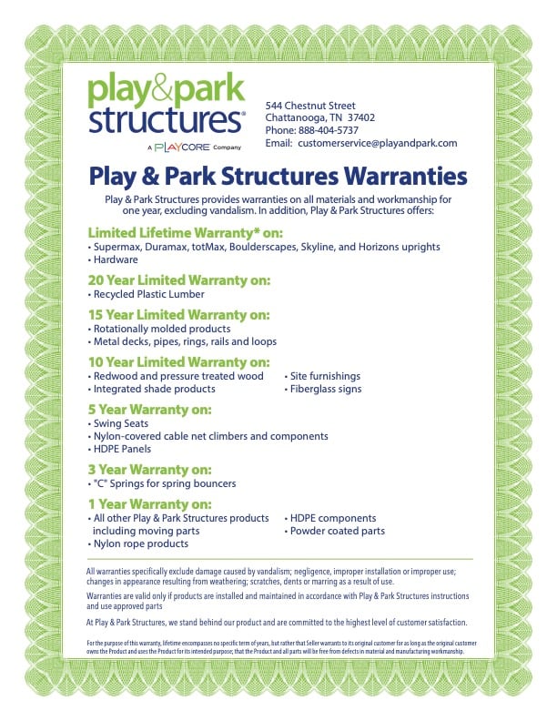 Play & Park Structures Warranties 