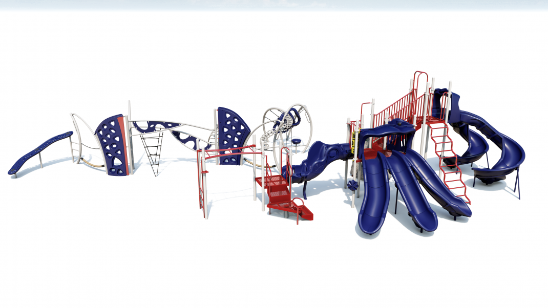 3D rendering of blue and white colored Patriot park structure