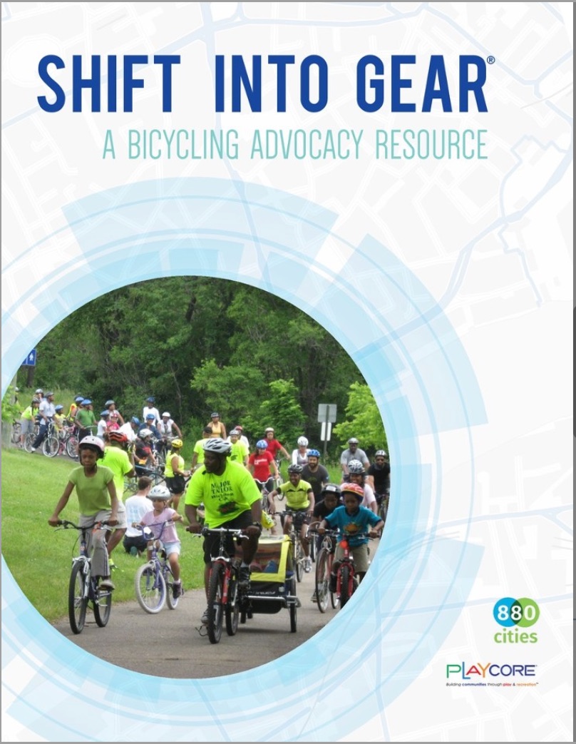 Shift Into Gear PlayCore Cover with a large group of people riding bikes on the front