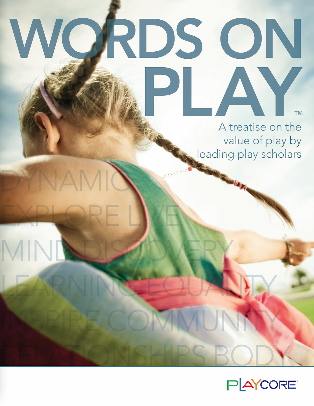 Words on Play Cover with a close-up shot of a young girl facing away from camera and playing during a sunny day